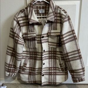 YoungLA Cream and Brown Plaid Shacket